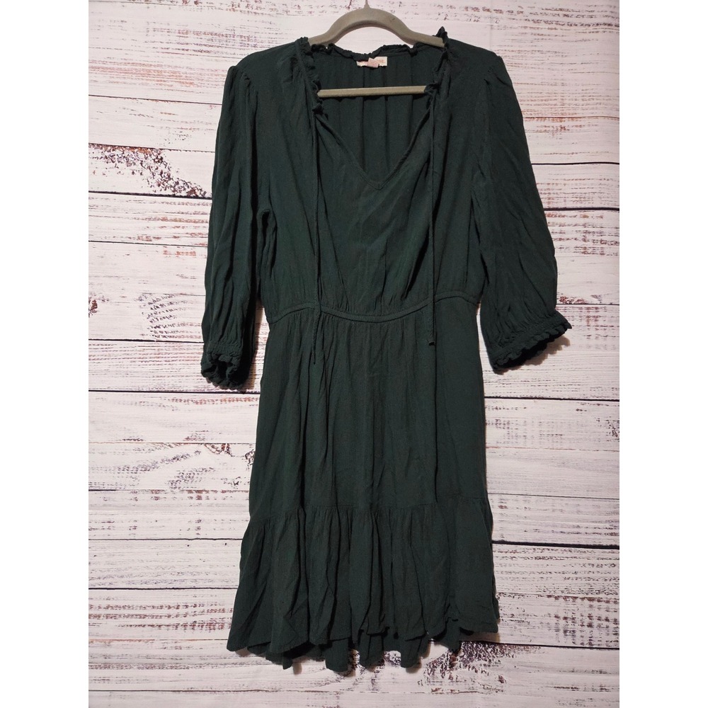 Knox Rose Dark Green Tiered Ruffle V-Neck Dress with Pockets Size M